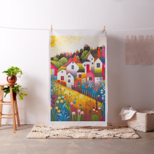 Engels Dorp en Bloemen Cheater Quilt Panel Stof