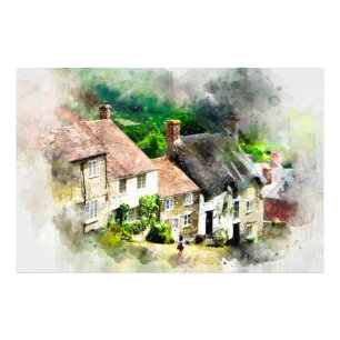 Engels, Engeland, dorp, huizen, platteland, huisho Foto Afdruk