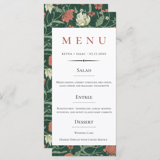 Engels Floral Pattern Wedding Menu (Voorkant / Achterkant)