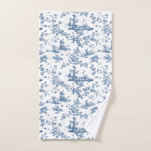  Engels Floral Toile de Jouy-Blue Bad Handdoek (Handdoek)