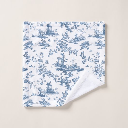  Engels Floral Toile de Jouy-Blue Bad Handdoek (Wasdoekje)
