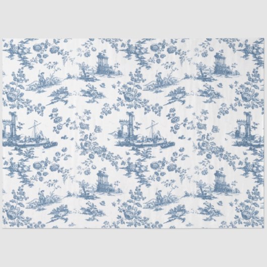  Engels Floral Toile de Jouy-Blue Tissuepapier (Voorkant)