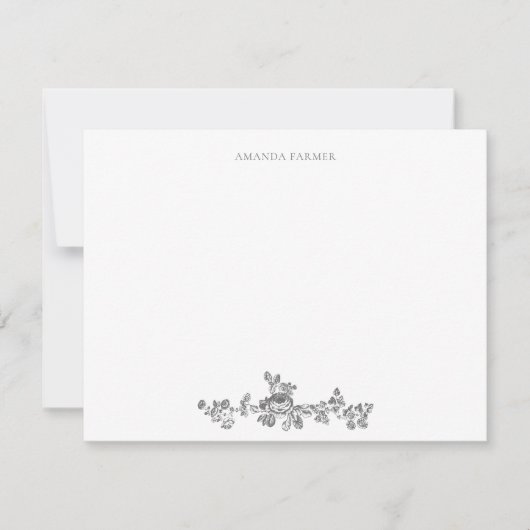 Engels Floral Toile de Jouy-Grey Notitiekaartje (Voorkant)