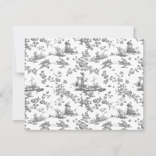 Engels Floral Toile de Jouy-Grey Notitiekaartje (Achterkant)