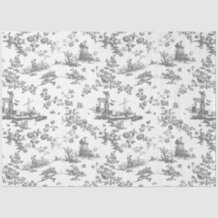  Engels Floral Toile de Jouy-Grey Tissuepapier