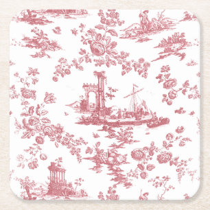  Engels Floral Toile de Jouy-Pink Vierkante Kartonnen Onderzetter