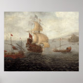 Engels Galley Frigate Flanked by Ottoman State Ba Poster (Voorkant)