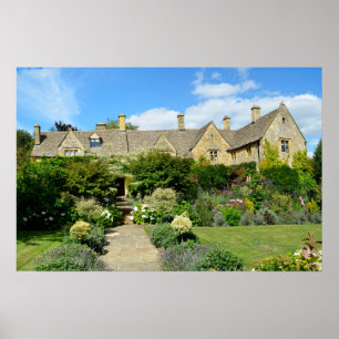 Engels huis met bloementuin poster
