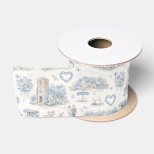 Engels Huwelijk Dorpswatervlekpatroon Blauw Lint
