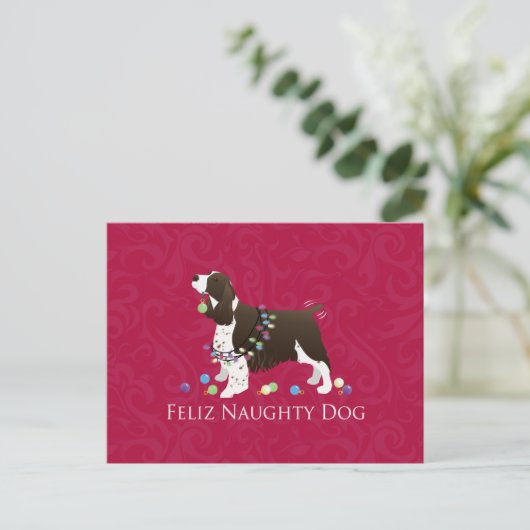 Engels kerstontwerp met Springer Spaniel Feestdagenkaart (Staand voorkant)