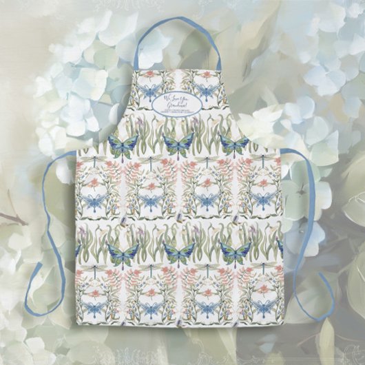 Engels Land Bloemen Blauw en Wit Grootmoeder Schort