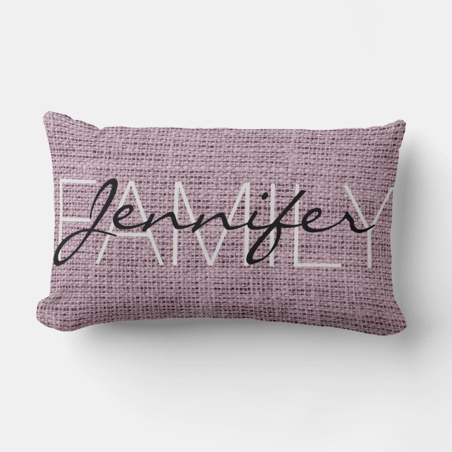 Engels lavender Rustic Burlap Monogram Kussen (Voorkant)