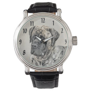 Engels Mastiff (Brindle) schilderen - Dog Art Horloge