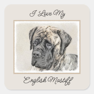 Engels Mastiff (Brindle) schilderen - Dog Art Vierkante Sticker