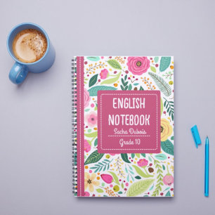 Engels notitieboek omslag in roze kleurrijke bloem