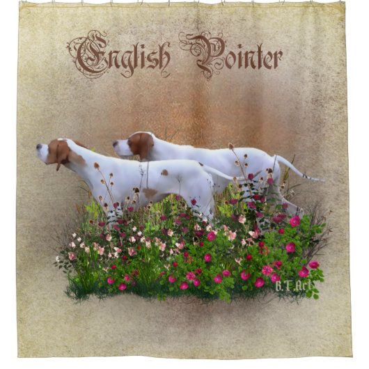 Engels Pointer Tapestry Poster Triptych AcrylP Douchegordijn (Voorkant)