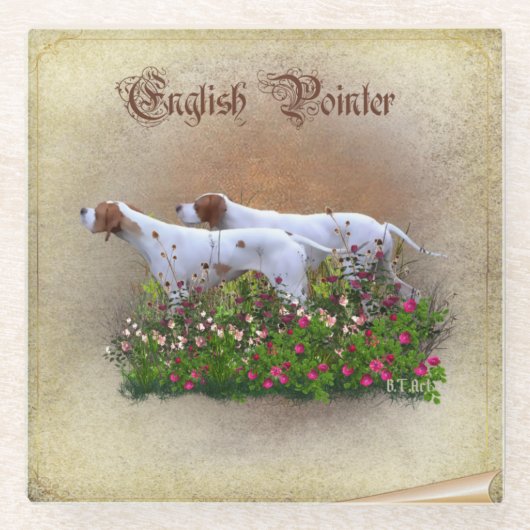 Engels Pointer Tapestry Poster Triptych AcrylP Glazen Onderzetter (Voorkant)