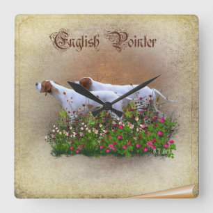Engels Pointer Tapestry Poster Triptych AcrylP Vierkante Klok