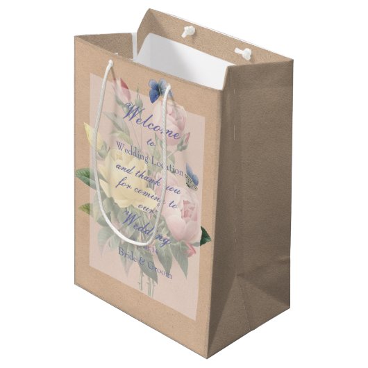 Engels Roos Butterfly Garden Wedding Medium Cadeauzakje (Voorkant Gekanteld)
