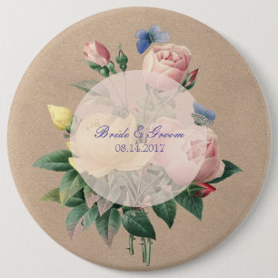 Engels Roos Butterfly Garden Wedding Ronde Button 6,0 Cm