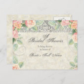 Engels Roos & Silver Bridal Shower Invitation Uitnodiging Briefkaart (Voorkant / Achterkant)