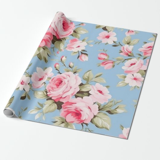 Engels roze rozen Cadeaupapier (Uitgerold)