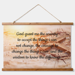 Engels Serenity Prayer met Kruis en Kroon Hangend Wandkleed