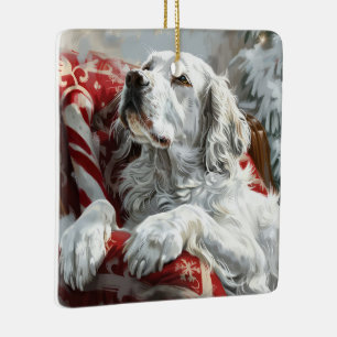 Engels Setter Dog Kerstfeest Keramisch Ornament