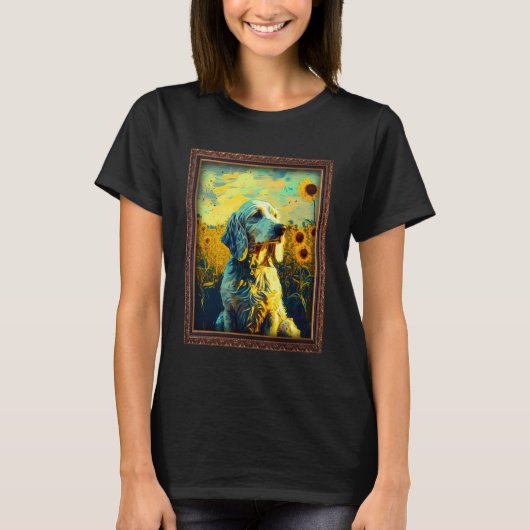 Engels setter schilderij zonnebloem moeder vrouwen t-shirt (Voorkant)