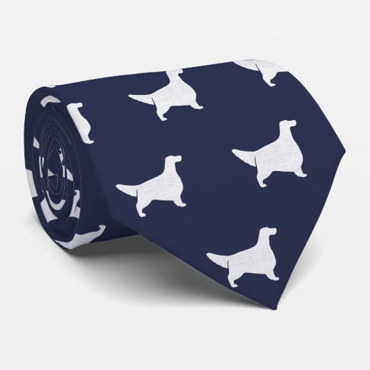 Engels Setter Silhouettes Pattern Blue en White Stropdas (Opgerold)