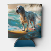 Engels setter strand surfen schilderij blikjeskoeler (Voorkant)