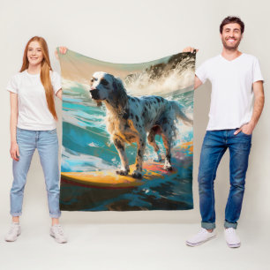 Engels setter strand surfen schilderij fleece deken