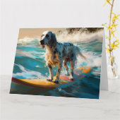 Engels setter strand surfen schilderij kaart (Gele Bloem)