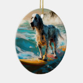 Engels setter strand surfen schilderij keramisch ornament (Rechts)