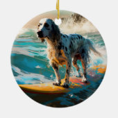 Engels setter strand surfen schilderij keramisch ornament (Achterkant)