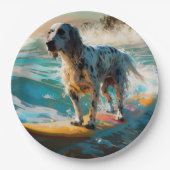 Engels setter strand surfen schilderij papieren bordje (Voorkant)