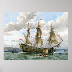 Engels slagschip ongeveer 1650 poster