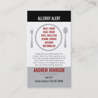 Engels/Spaans Bilingual Allergy Alert Card Contactkaartje