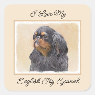 Engels Speelgoed Spaniel Schilderen Originele Dier Vierkante Sticker