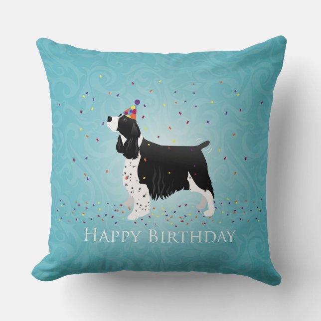 Engels Springer Spaniel Birthday Design. Kussen (Voorkant)