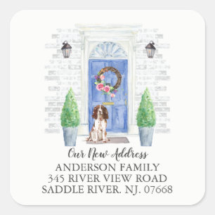 Engels Springer Spaniel Deur Nieuw adreslabel Vierkante Sticker