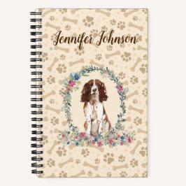 Engels Springer Spaniel Dog Paw Print & Floral Notitieboek