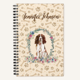 Engels Springer Spaniel Dog Paw Print & Floral Notitieboek