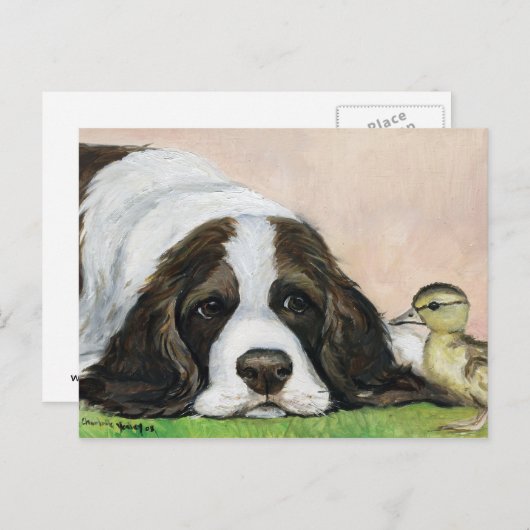 Engels Springer Spaniel en Ducking Art Briefkaart (Voorkant / Achterkant)