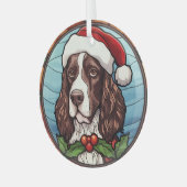 Engels Springer Spaniel Glas in lood Kerst Ornament (Voorkant links)