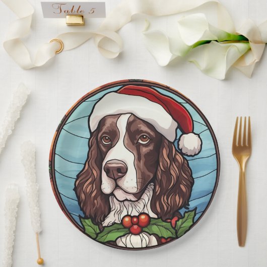 Engels Springer Spaniel Glas in lood Kerst Papieren Bordje (Huwelijk)