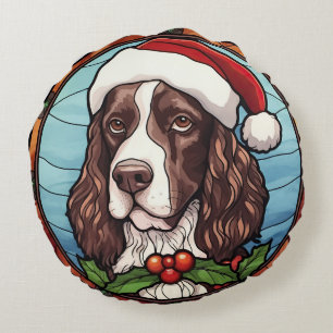 Engels Springer Spaniel Glas in lood Kerst Rond Kussen