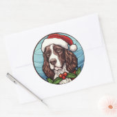 Engels Springer Spaniel Glas in lood Kerst Ronde Sticker (Envelop)