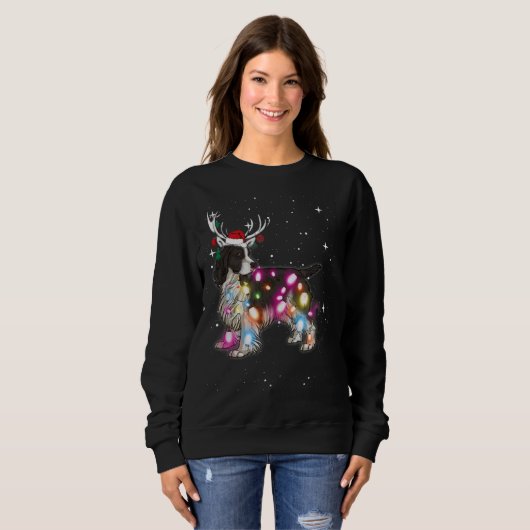 Engels Springer Spaniel kerstlampje Pajama F Trui (Voorkant volledig)