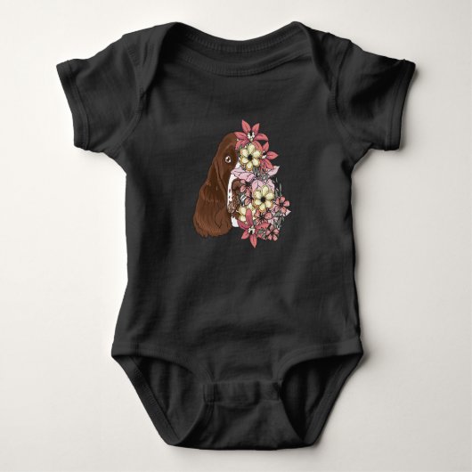 Engels Springer Spaniel met bloemen Romper (Voorkant)